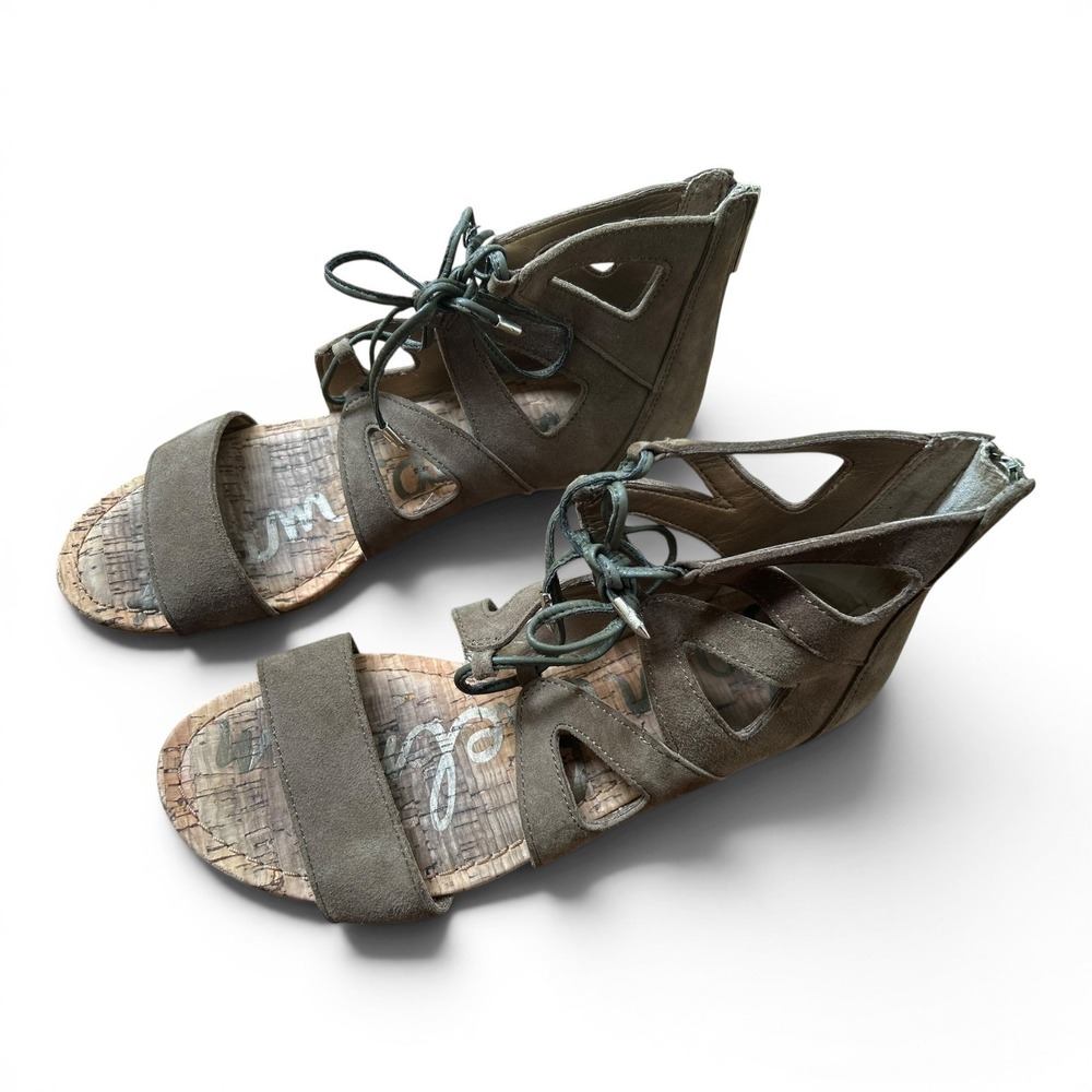 Sam Edelman Dean Olive Suede Caged Lace Up Sandal Size 6